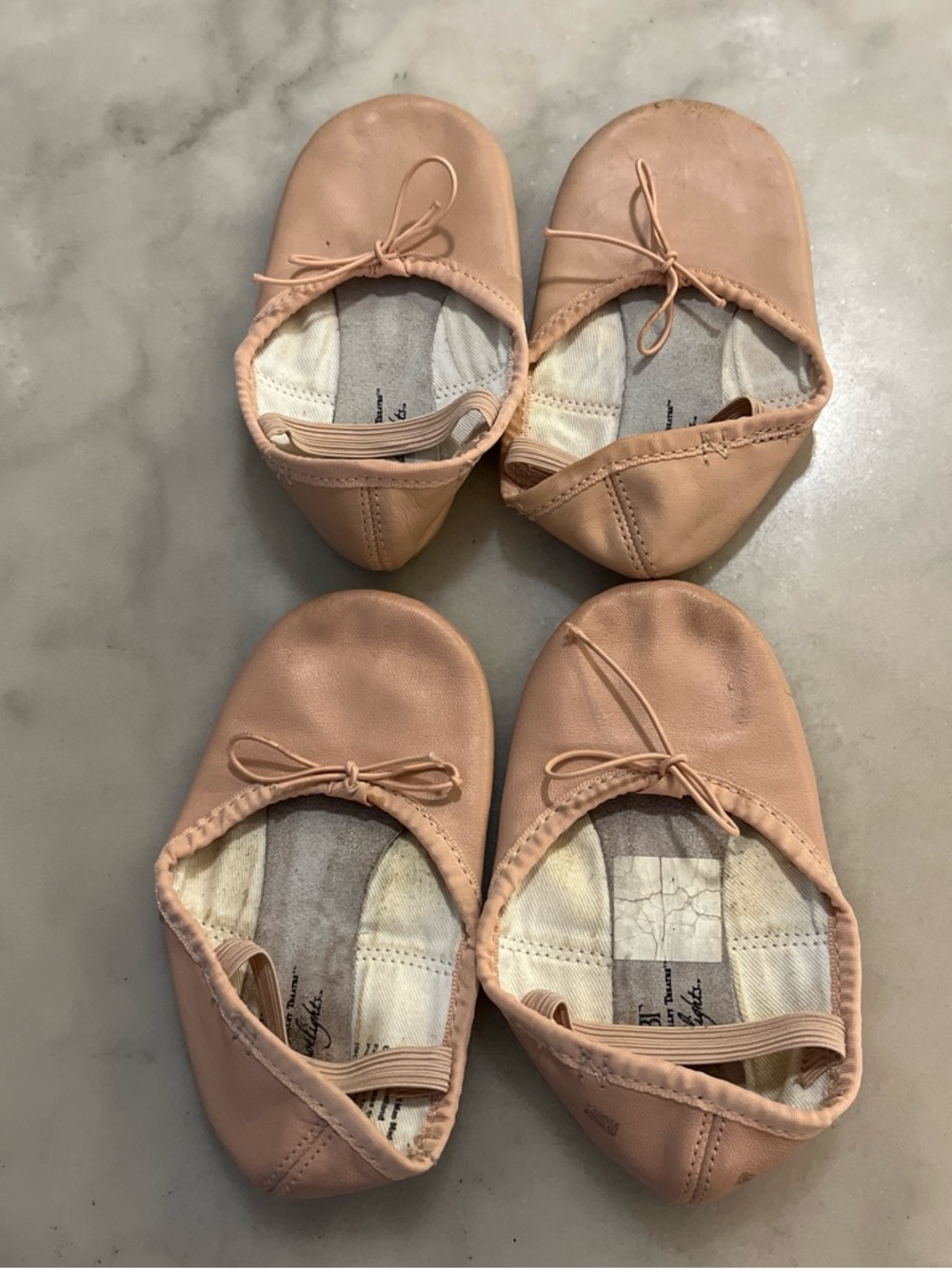 Kids Ballet Slippers in Peach Pink - Soft Leather X2 Pairs Set Bundle